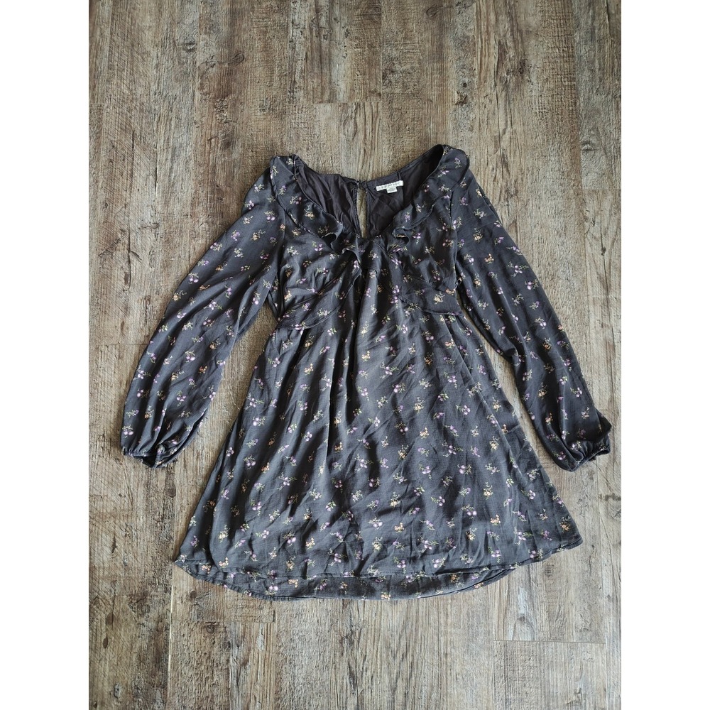 Floral Babydoll Dress Black Purple Long Sleeve American Eagle Women's Medium